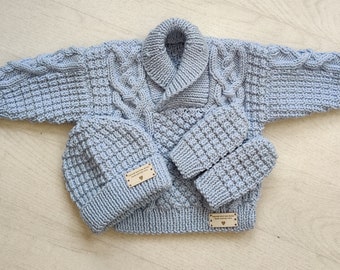 Toddler. Child's Hand Knitted Unisex Aran Jumper in Wine. Fit 26-28in 66-71cm chest. Other sizes and colours available.