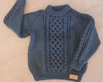 Hand Knitted Child Toddler Jumper Sweater Cardigan Unisex. Aran jumper. Traditional classic cable knit. Easter Gifts