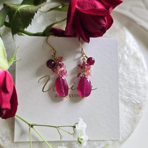 ルビーピアス、Ruby earrings ,14kゴールドフィルド〜７月お誕生、