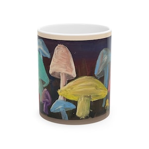 Whimsical Mushroom Ceramic Coffee Mug: Colorful Art Drinkware