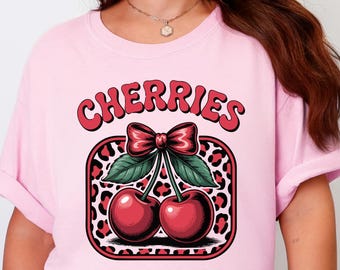 Comfort Colors Cherry T-Shirt Retro Y2K Graphic Tee Cute Fruit Top Pink Aesthetic Shirt Cherries Print Trendy Summer Tee