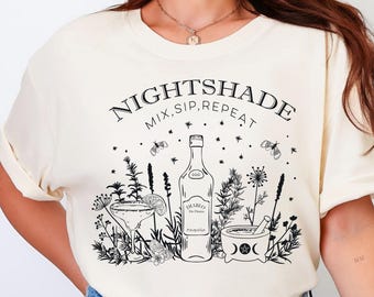 Comfort Colors Nightshade Shirt Mix Sip Repeat Tee Witchy Botanical Graphic T-Shirt Cocktail Aesthetic Top Mystical Vibe