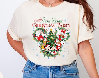 Comfort Colors Mickey's Very Merry Christmas T Shirt, Disney Christmas Graphic Tee with Mickey Donald Goofy Daisy, Holiday Outfit