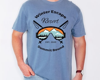 Comfort Colors Ski T Shirt, Winter Escape Mountain Graphic Tee, Retro Snowboard Shirt, Men's Apres Ski Top, Summit Bound Vacation Tee