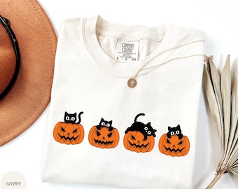 Halloween Black Cat Pumpkin T Shirt, Cute Spooky Cat Inside Jack O Lantern Tee, Funny Fall Graphic Shirt, Autumn Halloween Party Outfit