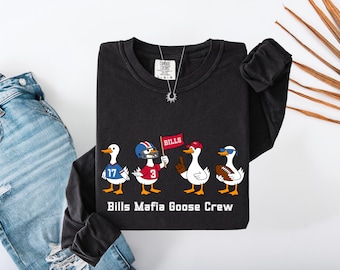Funny Bills Goose Long Sleeve Shirt, Bills Mafia Fan Top, Silly Goose Crewneck Style, Cute Comfort Colors Game Day Bills Gift