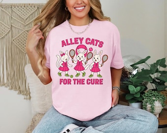Comfort Colors Breast Cancer Awareness Shirt | Pink Ribbon For The Cure Tee | Cute Bunny Tennis Graphic T-Shirt Support Gift