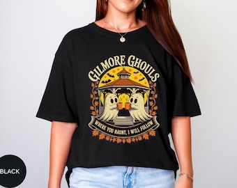 Comfort Colors Cute Ghost Halloween T Shirt, Spooky Autumn Ghosts with Coffee Tee, Funny Haunted House Graphic Shirt, Cozy Fall Outfit
