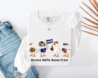 Funny Goose Football Long Sleeve | Ravens Fan Shirt | Cute Animal Graphic Tee | Goose Crew Comfort Colors Top