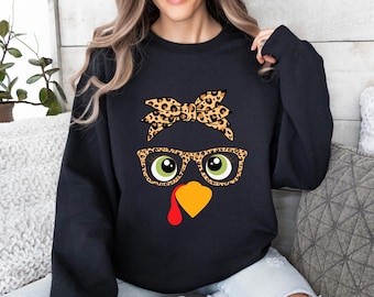 Funny Chicken Sweatshirt Women, Leopard Print Glasses Hen Pullover, Farm Animal Crewneck, Unhinged Shirts, Chicken Lover Gift