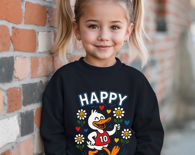 Featured listing image: Happy Duck Sweatshirt Cute Smiley Daisy Flowers Retro Cartoon Crewneck Fun Graphic Pullover Kawaii Duck Smiley Sweater