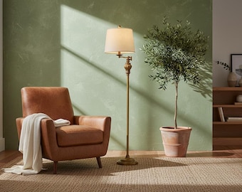 Distressed Vintage Floor Lamp, Adjustable Swing Arm Standing Light, Mid Century Retro Reading Lamp for Living Room