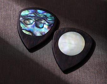 Handmade Ebony Guitar Pick Set: Abalone & Mother of Pearl Inlay