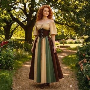 Women Cottagecore Renaissance Faire Dress: Medieval Corset Off Shoulder Costume, Historical Reenactment Outfit, Fairy Tale Festival Gown