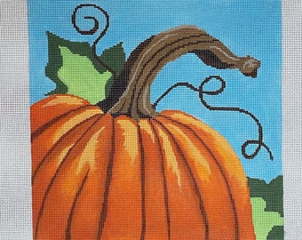Hand Painted Pumpkin Needlepoint Canvas by MyPinkSugarLife