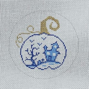Hand Painted Haunted House Chinoiserie Pumpkin Needlepoint Canvas by MyPinkSugarLife