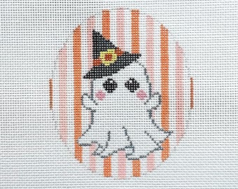Hand Painted Halloween Witch Ghost Needlepoint Canvas by MyPinkSugarLife