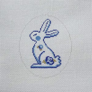 Hand Painted Blue and White Bunny Needlepoint Canvas by MyPinkSugarLife