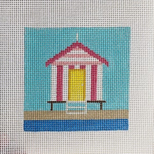 Hand Painted Beach Hut Needlepoint Canvas by MyPinkSugarLife