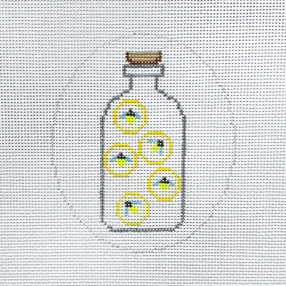 Hand Painted Fireflies In A Bottle Needlepoint Canvas by MyPinkSugarLife