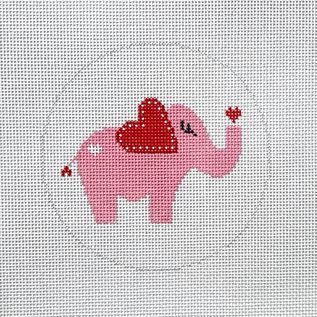 Hand Painted Heart Elephant Needlepoint Canvas by Etsy
