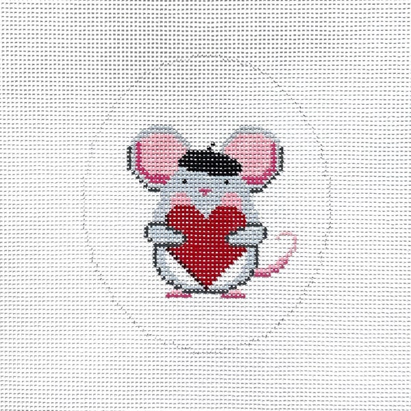 Hand Painted French Love Mouse Needlepoint Canvas by MyPinkSugarLife