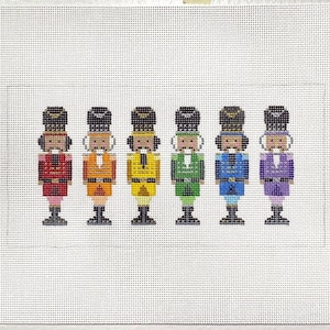 Hand Painted Rainbow Mini Nutcrackers Needlepoint Canvas by MyPinkSugarLife