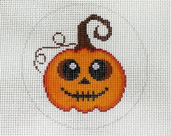 Hand Painted Cute Pumpkin Needlepoint Canvas by MyPinkSugarLife