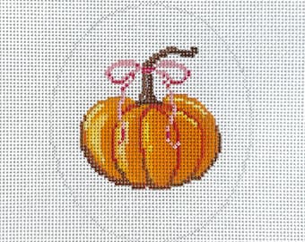 Hand Painted Sweet Pumpkin with Bow Needlepoint Canvas by MyPinkSugarLife