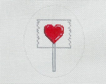 Hand Painted Heart Sucker Needlepoint Canvas by MyPinkSugarLife