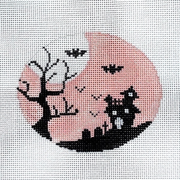 Hand Painted Pink Haunted House Needlepoint Canvas by MyPinkSugarLife