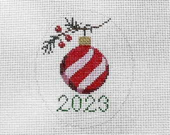 Hand Painted 2023 Ornament Needlepoint Canvas by MyPinkSugarLife