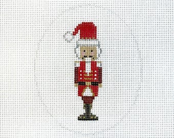 Hand Painted Santa Claus Mini Nutcracker Needlepoint Canvas by MyPinkSugarLife