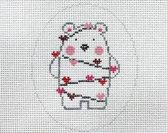 Hand Painted Polar Bear Wrapped Up In Love Needlepoint Canvas by MyPinkSugarLife