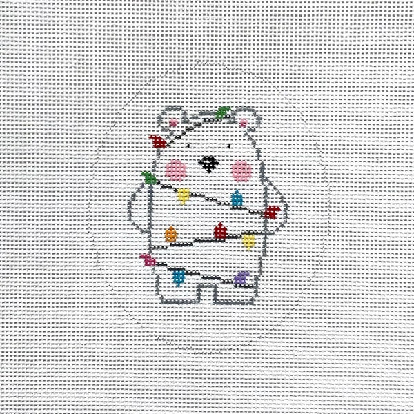 Hand Painted Polar Bear in Lights Needlepoint Canvas by MyPinkSugarLife