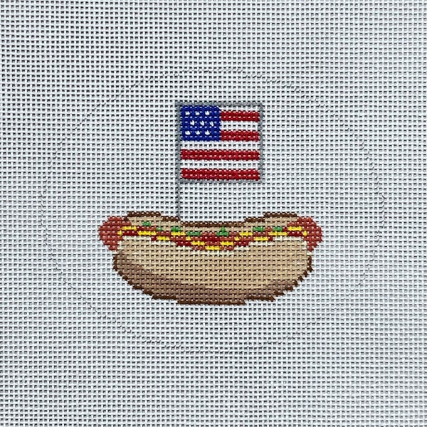 Hand Painted Hot Dog Needlepoint Canvas by MyPinkSugarLife