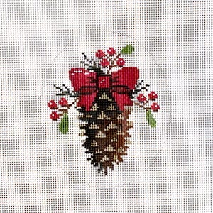 Hand Painted Holiday Pine Cone Needlepoint Canvas by MyPinkSugarLife