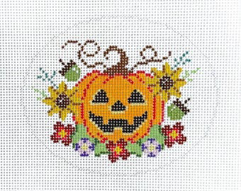 Hand Painted Jack-o-lantern Pumpkin Bouquet Needlepoint Canvas by MyPinkSugarLife