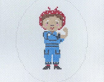 Lienzo de punto de aguja pintado a mano con la imagen de Rosie la Remachadora, de MyPinkSugarLife.