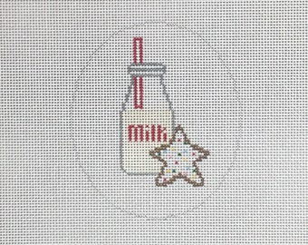 Hand Painted Milk and Cookies Needlepoint Canvas by MyPinkSugarLife