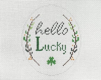 Hand Painted Hello Lucky Needlepoint Canvas by MyPinkSugarLife