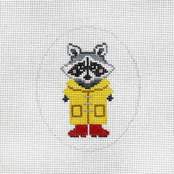 Hand Painted Raincoat Raccoon Needlepoint Canvas by MyPinkSugarLife