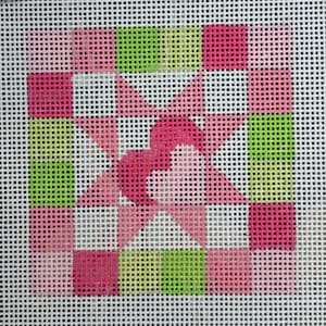 Hand Painted Pink and Green Heart Patchwork Canvas by MyPinkSugarLife