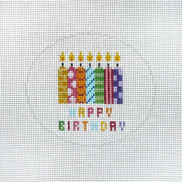 Hand Painted Happy Birthday Candles Needlepoint Canvas by MyPinkSugarLife