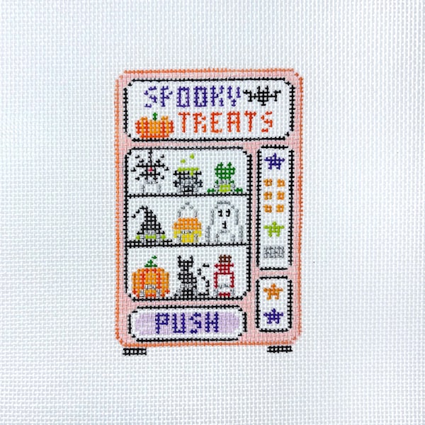 Hand Painted Spooky Halloween Vending Machine Needlepoint Canvas by MyPinkSugarLife