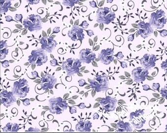 Poly Cotton Fabric by the yard, Dress Fabric, Lavender Roses