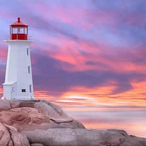 Maritime Lighthouse Sunrise Panel - (35.5&quot;x45&quot;) Quilting Cotton Fabric