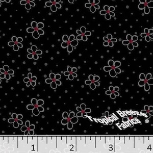 Black/Cream Doodle Flowers Poly Cotton Fabric