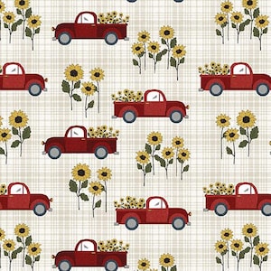 Benartex Heartland Country Road Trucks Quilting Cotton Fabric- Natural