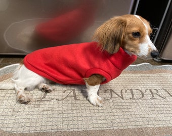 Red Mini Dachshund Fleece Sweater (measurements in item description)